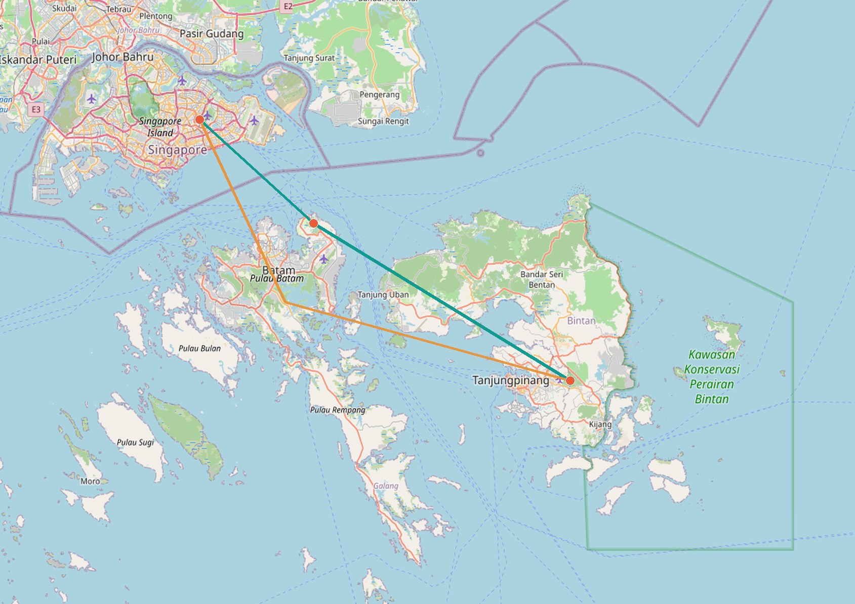 Regional map of the Singapore–Batam–Bintan digital corridor